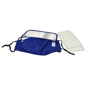 Μάσκα υφασμάτινη πολλαπλών χρήσεων μπλε με τσεπάκι και γυαλάκι προστασίας