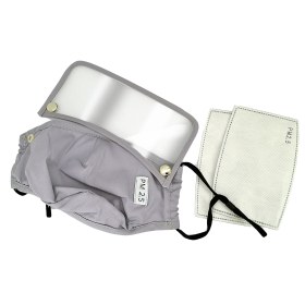 Μάσκα υφασμάτινη πολλαπλών χρήσεων γκρι με τσεπάκι και γυαλάκι προστασίας