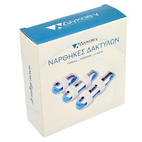 Set of aluminum finger splints with 3 size bindings