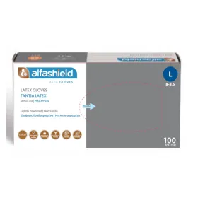 Γάντια εξεταστικά Latex με πούδρα ALFASHIELD 100 τεμάχια λευκά 