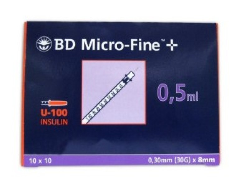 BD™ Micro-Fine σύριγγα ινσουλίνης 0.5ml 30G x 8mm 100 τεμάχια BD™ Micro-Fine σύριγγα ινσουλίνης 0.5ml 30G x 8mm 100 τεμάχια