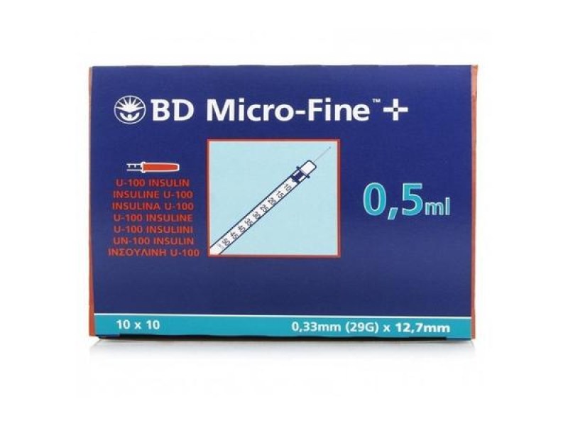 BD™ Micro-Fine σύριγγα ινσουλίνης 0,5ml 29G x 12,7mm 100 τεμάχια BD™ Micro-Fine σύριγγα ινσουλίνης 0,5ml 29G x 12,7mm 100 τεμάχια