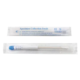 Sterile wooden cotton swabs in a plastic tube box of 100 pcs
