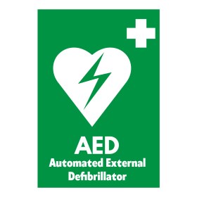 Αυτοκόλλητη επιγραφή AED απινιδωτή 21x15cm (Αγγλικά)