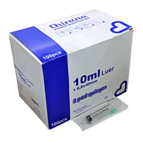 Σύριγγες πλαστικές μιας χρήσης Luer με αποσπώμενη βελόνα 100 τεμάχια | 10ml (0,80x40) 21G x 1 1/2