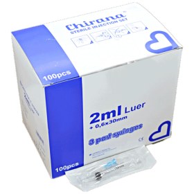 Disposable plastic syringes with removable needle 100 pieces | 2ml (0,60x30) 23G x 1 1/4 