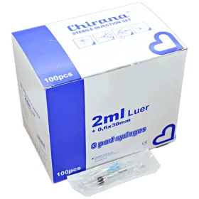 Σύριγγες πλαστικές μιας χρήσης Luer με αποσπώμενη βελόνα 100 τεμάχια | 2ml (0,60x30) 23G x 1 1/4 