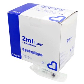 Σύριγγες πλαστικές μιας χρήσης Luer με αποσπώμενη βελόνα 100 τεμάχια | 2ml (0,80x40) 21G x 1 1/2 