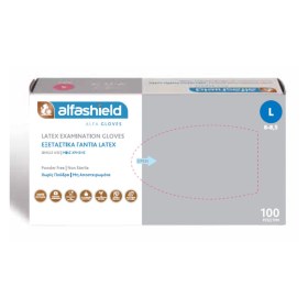 Γάντια εξεταστικά Latex χωρίς πούδρα ALFASHIELD 100 τεμάχια λευκά  | M