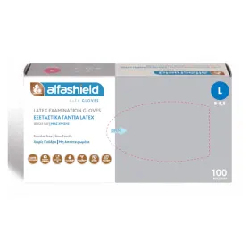 Γάντια εξεταστικά Latex χωρίς πούδρα ALFASHIELD 100 τεμάχια λευκά  | S