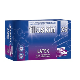 Γάντια εξεταστικά Latex χωρίς πούδρα FILOSKIN 100 τεμάχια λευκά  | M