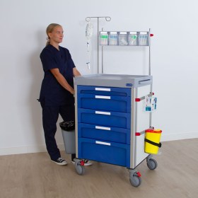 Τρόλεϊ νοσηλείας με 5 συρτάρια μπλε Novimed® - 