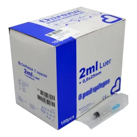 Σύριγγες πλαστικές μιας χρήσης Luer με αποσπώμενη βελόνα 100 τεμάχια | 2ml (0,60x25) 23G x 1