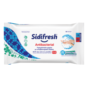 Υγρά μαντηλάκια με αντιμικροβιακή και ενυδατική δράση SIDIFRESH ANTIBACTERIAL 70 τεμάχια 