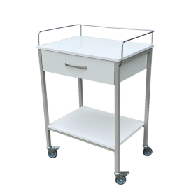 Wheeled hospital table 2212 with 1 drawer, 1 shelf & rail