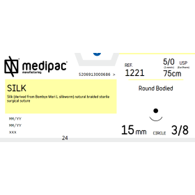 Silk suture non absorbable Medipac | 5/0 HR15 75cm Rounded Bodied Needle 1221
