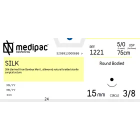 Ράμμα Silk μη απορροφήσιμα Medipac | 5/0 HR15 75cm με στρόγυλη βελόνα 1221