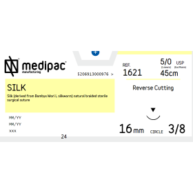 Ράμμα Silk μη απορροφήσιμα Medipac | 5/0 DS16 45cm με αντιστρόφως κόπτουσα βελόνα 1621
