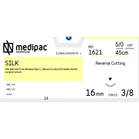 Ράμμα Silk μη απορροφήσιμα Medipac | 5/0 DS16 45cm με αντιστρόφως κόπτουσα βελόνα 1621