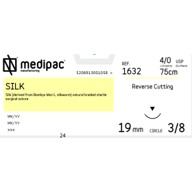 Silk suture non absorbable Medipac | 4/0 DS19 75cm Reverse Cutting Needle 1632