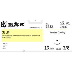 Ράμμα Silk μη απορροφήσιμα Medipac | 4/0 DS19 75cm με αντιστρόφως κόπτουσα βελόνα 1632