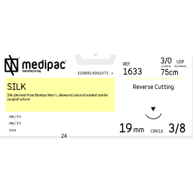 Silk suture non absorbable Medipac | 3/0 DS19 75cm Reverse Cutting Needle 1633