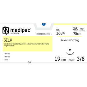 Ράμμα Silk μη απορροφήσιμα Medipac | 2/0 DS19 75cm, με αντιστρόφως κόπτουσα βελόνα 1634