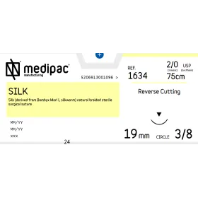 Silk suture non absorbable Medipac | 2/0 DS19 75cm Reverse Cutting Needle 1634
