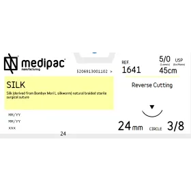 Ράμμα Silk μη απορροφήσιμα Medipac | 5/0 DS24 45cm με αντιστρόφως κόπτουσα βελόνα 1641