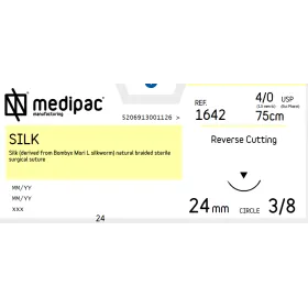 Ράμμα Silk μη απορροφήσιμα Medipac | 4/0 DS24 75cm με αντιστρόφως κόπτουσα βελόνα 1642