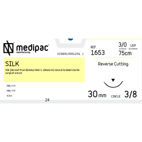 Silk suture non absorbable Medipac | 3/0 DS30 75cm Reverse Cutting Needle 1653