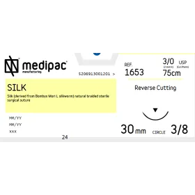 Silk suture non absorbable Medipac | 3/0 DS30 75cm Reverse Cutting Needle 1653
