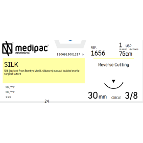 Silk suture non absorbable Medipac | 1/0 DS30 75cm Reverse Cutting Needle 1656