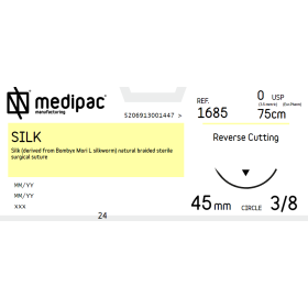 Ράμμα Silk μη απορροφήσιμα Medipac | 0/0 DS45 75cm με αντιστρόφως κόπτουσα βελόνα 1685