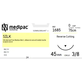 Silk suture non absorbable Medipac | 0/0 DS45 75cm Reverse Cutting Needle 1685