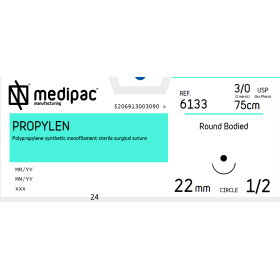 Ράμμα Propylen μη απορρόφησιμο Medipac | 3/0 HR22 75cm 1/2 με στρόγγυλη βελόνα 6133 