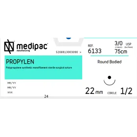 Ράμμα Propylen μη απορρόφησιμο Medipac | 3/0 HR22 75cm 1/2 με στρόγγυλη βελόνα 6133 