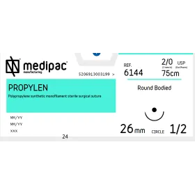 Ράμμα Propylen μη απορρόφησιμο Medipac | 2/0 HR26 75cm 1/2 με στρόγγυλη βελόνα 6144