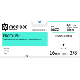 Ράμμα Propylen μη απορρόφησιμο Medipac | 4/0 DS16 45cm με αντιστρόφως κόπτουσα βελόνα 6622