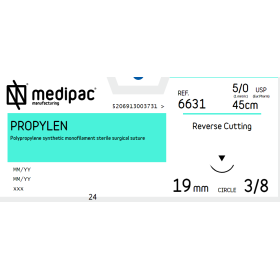 Ράμμα Propylen μη απορρόφησιμο Medipac | 5/0 DS19 45cm με αντιστρόφως κόπτουσα Βελόνα 6631