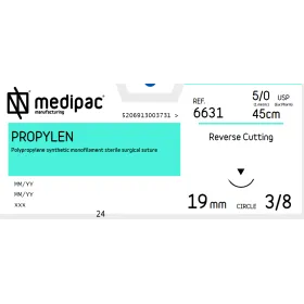 Ράμμα Propylen μη απορρόφησιμο Medipac | 5/0 DS19 45cm με αντιστρόφως κόπτουσα Βελόνα 6631