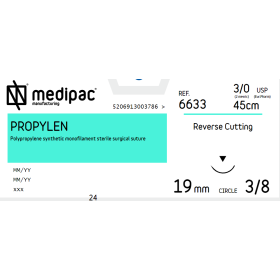 Ράμμα Propylen μη απορρόφησιμο Medipac | 3/0 DS19 45cm με αντιστρόφως κόπτουσα βελόνα 6633