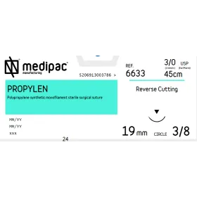 Non absorbable suture Propylen Medipac | 3/0 DS19 45cm Reverse Cutting Needle 6633
