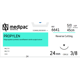 Ράμμα Propylen μη απορρόφησιμο Medipac | 5/0 DS24 45cm με αντιστρόφως κόπτουσα βελόνα 6641