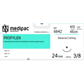 Ράμμα Propylen μη απορρόφησιμο Medipac | 4/0 DS24 45cm με αντιστρόφως κόπτουσα βελόνα 6642