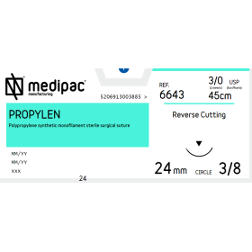 Ράμμα Propylen μη απορρόφησιμο Medipac | 3/0 DS24 45cm με αντιστρόφως κόπτουσα βελόνα 6643