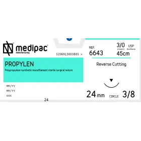 Non absorbable suture Propylen Medipac | 3/0 DS24 45cm Reverse Cutting Needle 6643