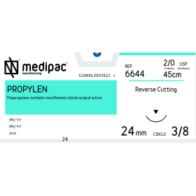 Non absorbable suture Propylen Medipac | 2/0 DS24 45cm Reverse Cutting Needle 6644