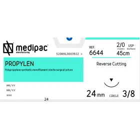 Ράμμα Propylen μη απορρόφησιμο Medipac | 2/0 DS24 45cm, με αντιστρόφως κόπτουσα βελόνα 6644