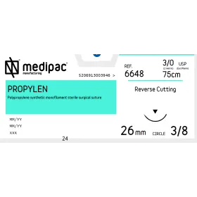 Non absorbable suture Propylen Medipac | 3/0 DS26 75cm Reverse Cutting Needle 6648